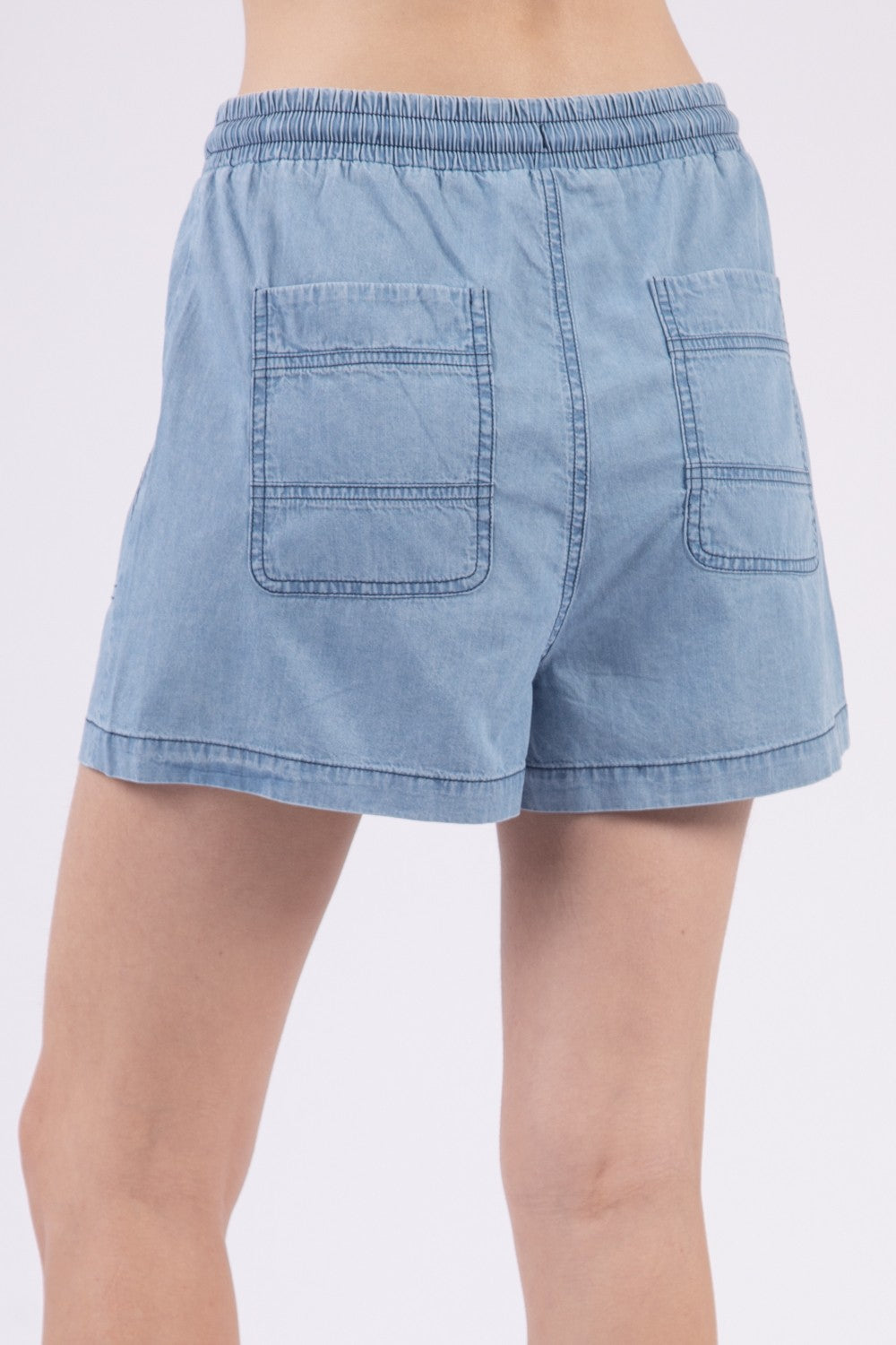 Chambray Shorts-Curvy