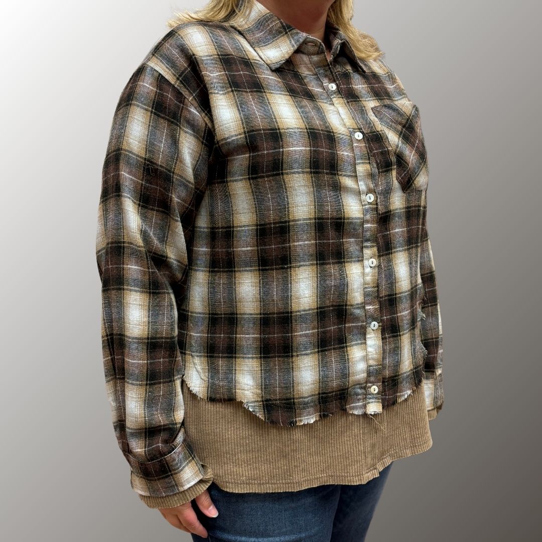 Washed Plaid Button Down-Curvy