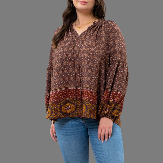 Border Print Top-Curvy