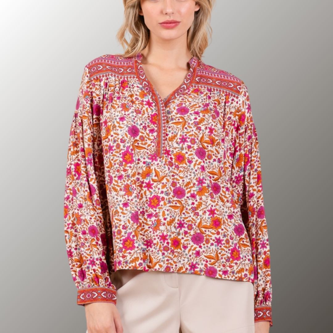 Fushia Print Blouse