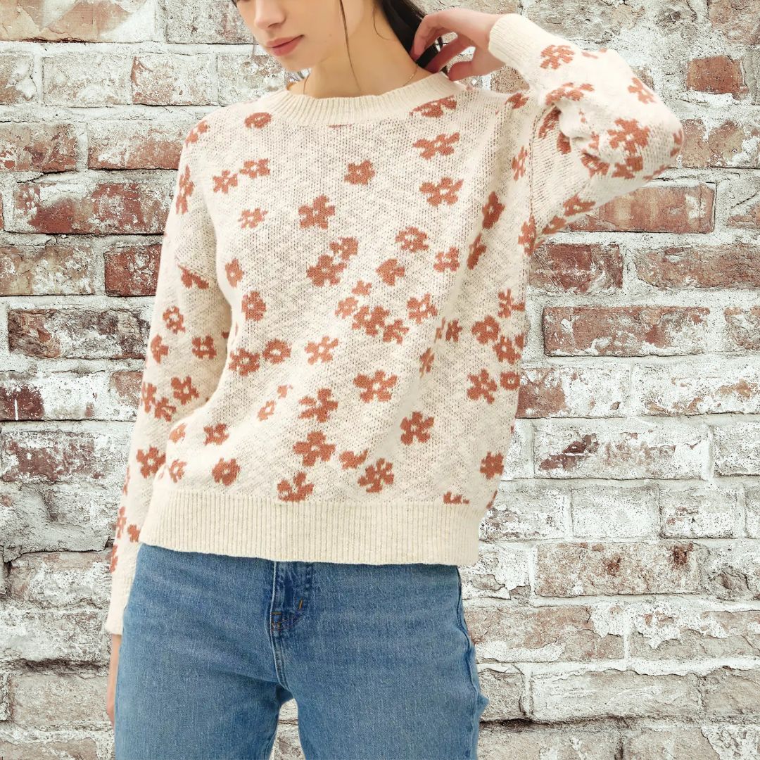 Neutral Flower Sweater