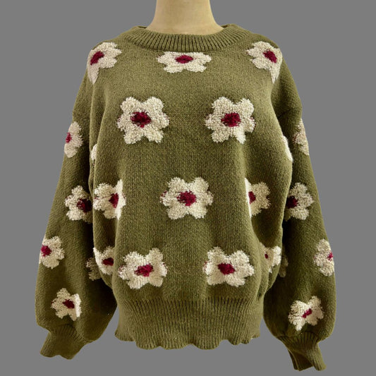 Olive Flower Sweater