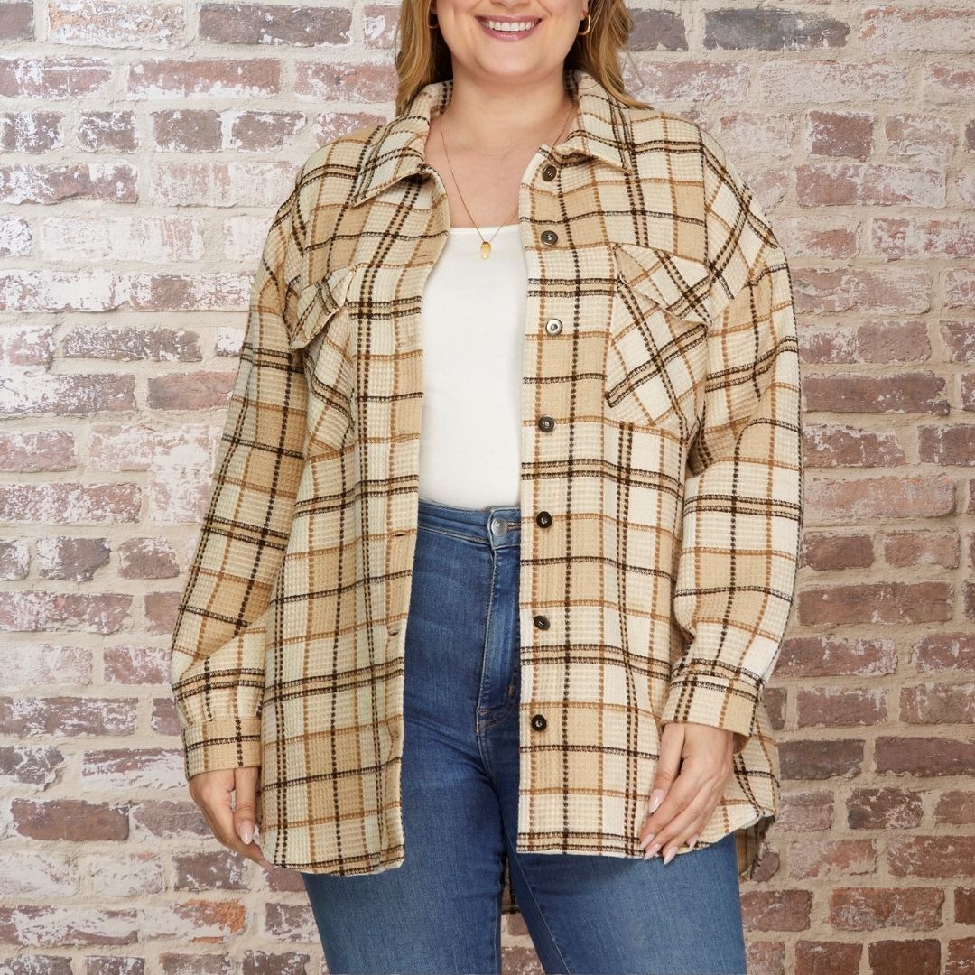 Taupe Plaid Jacket-Curvy