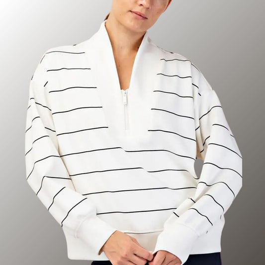 White Stripe Luxe Zip Up